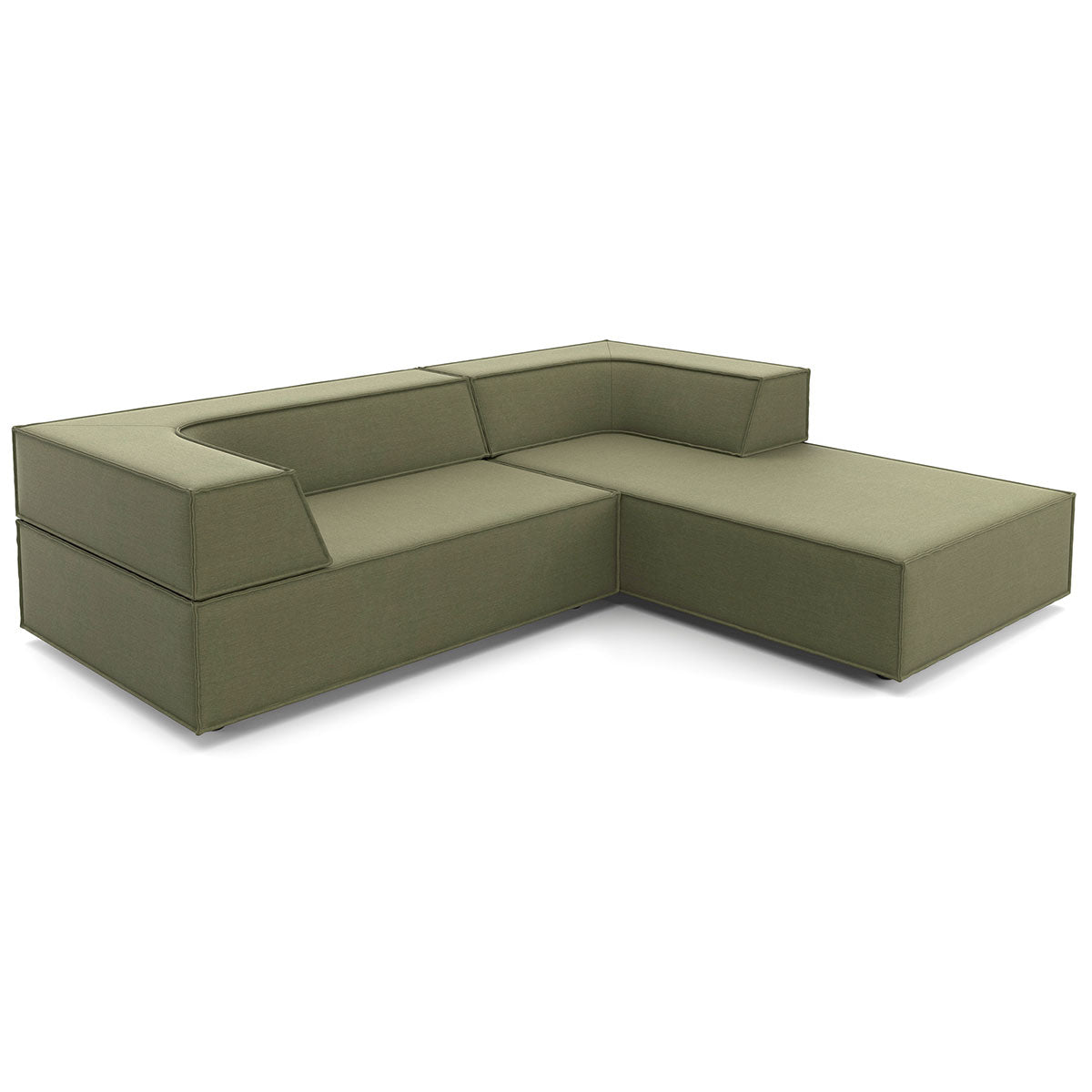 Trio Sofa with Chaise | Moss 8168 Fabric Upholstery
