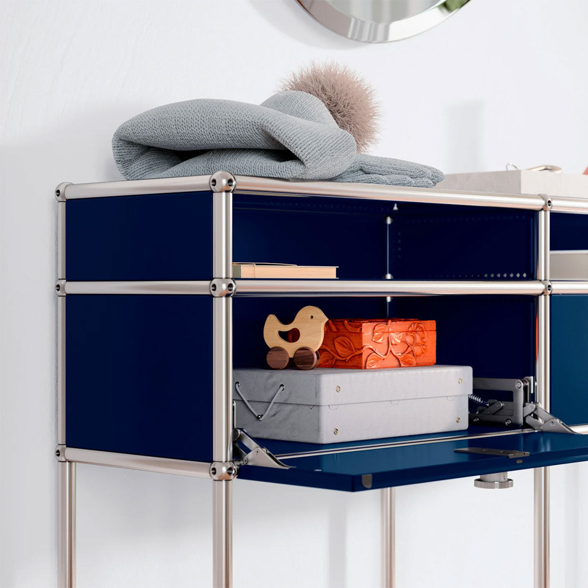 USM Small Narrow Console | Steel Blue Lacquer Panels
