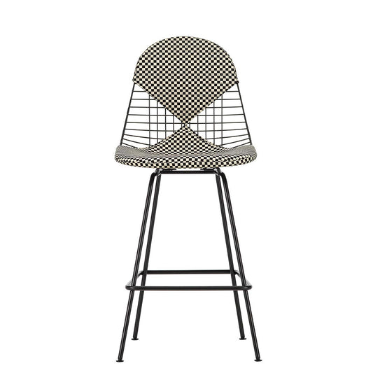 Eames Wire Stool Medium Upholstered | Black/White Checker 01 Upholstery