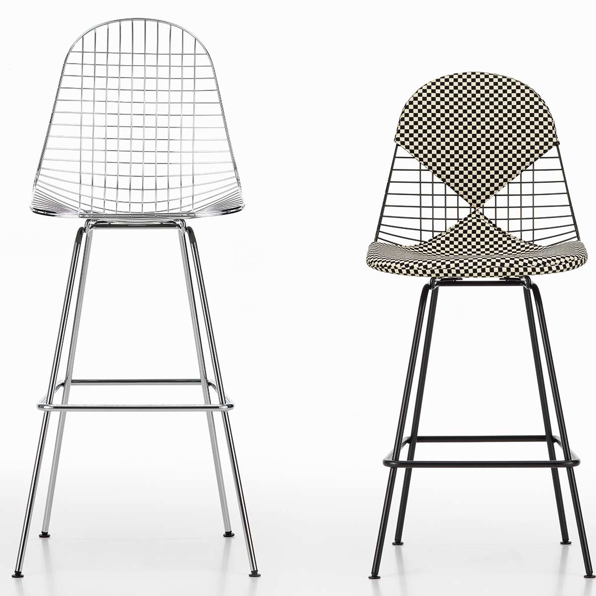 Eames Wire Stool Medium Upholstered | Black/White Checker 01 Upholstery