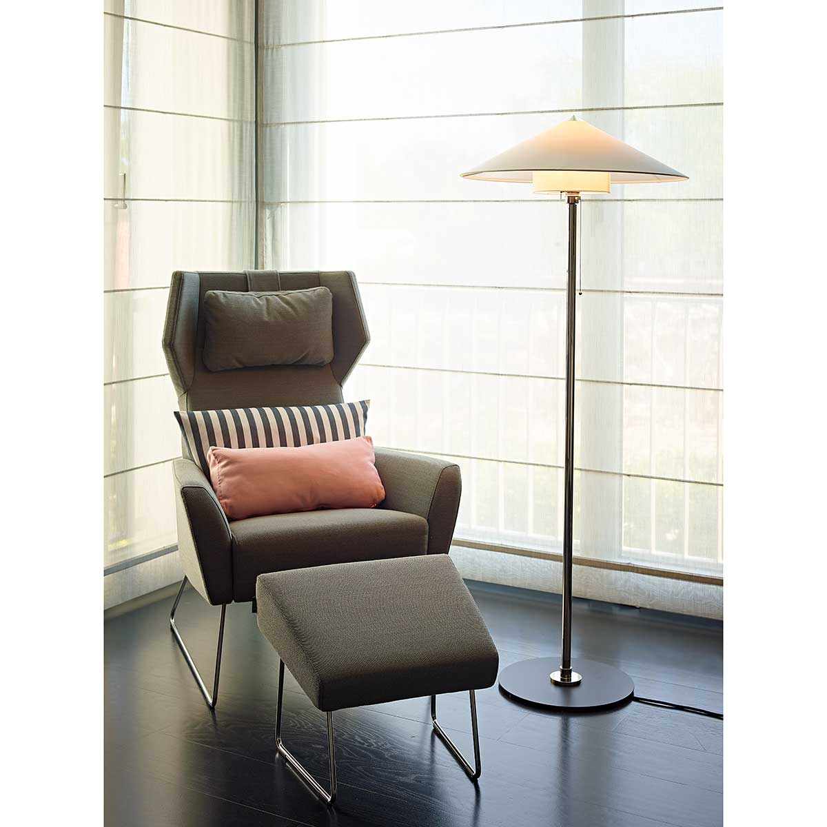 Wagenfeld Floor Lamp | Nickel Plated Brass Black Base
