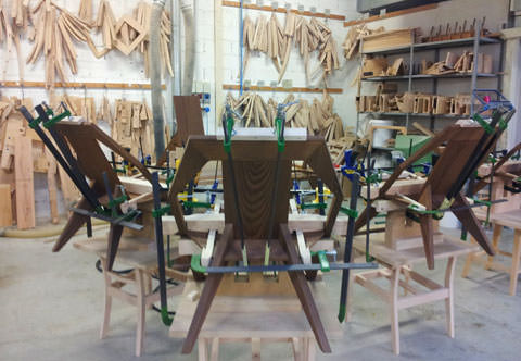 Medici chairs being glued in the Mattiazzi factory