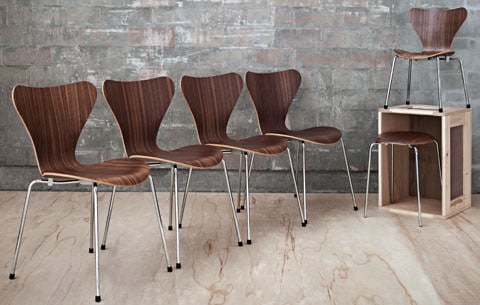 Choose a free Dot Stool or Series 7 Child's Chair with orders for four Jacobsen Stacking Chairs