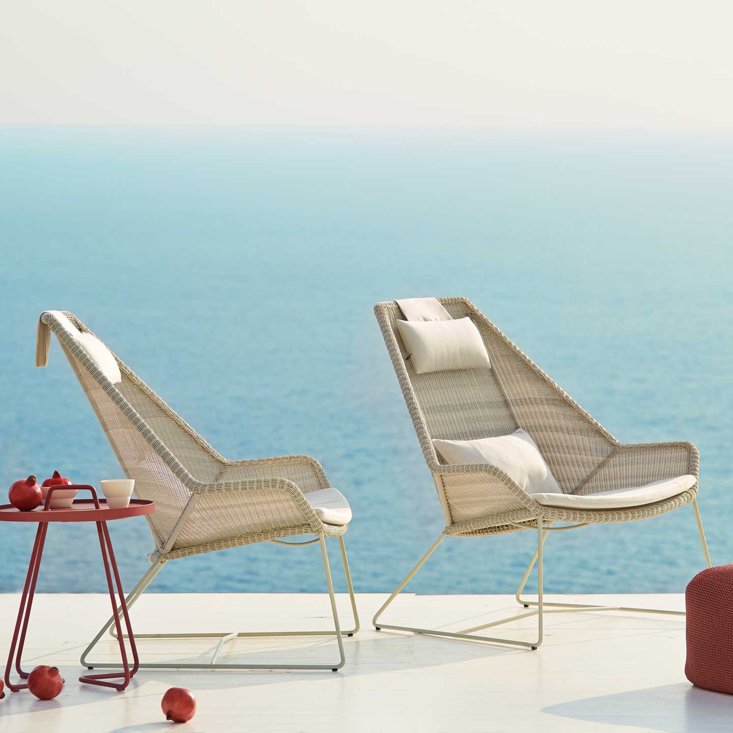Breeze High Back Lounge Chair | White-Grey Fibre Weave and Frame