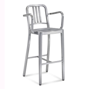 Navy Barstool 1006-30 | Hand-brushed Aluminium With Arms