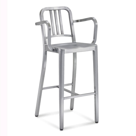 Navy Barstool 1006-30 | Hand-brushed Aluminium With Arms
