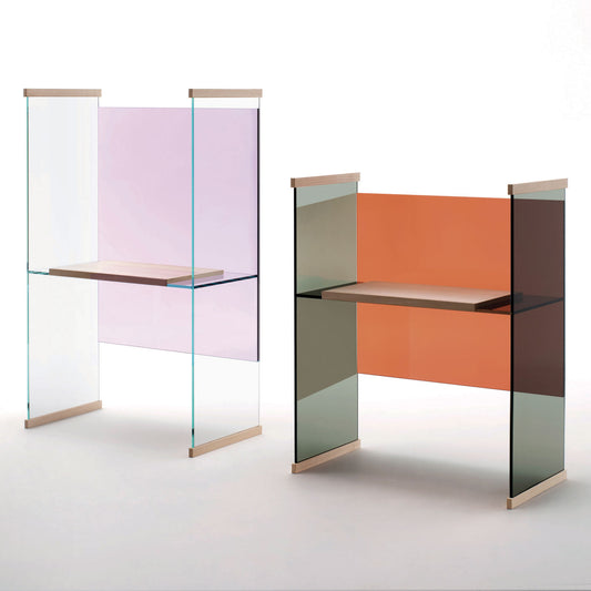Diapositivo High-sided Desk | Natural Ash and Grey Glass Sides