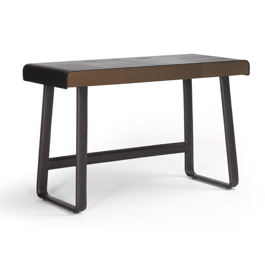Pegasus Desk | Mokka Leather Top and Burnished Steel Fronts
