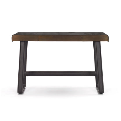 Pegasus Desk | Mokka Leather Top and Burnished Steel Fronts