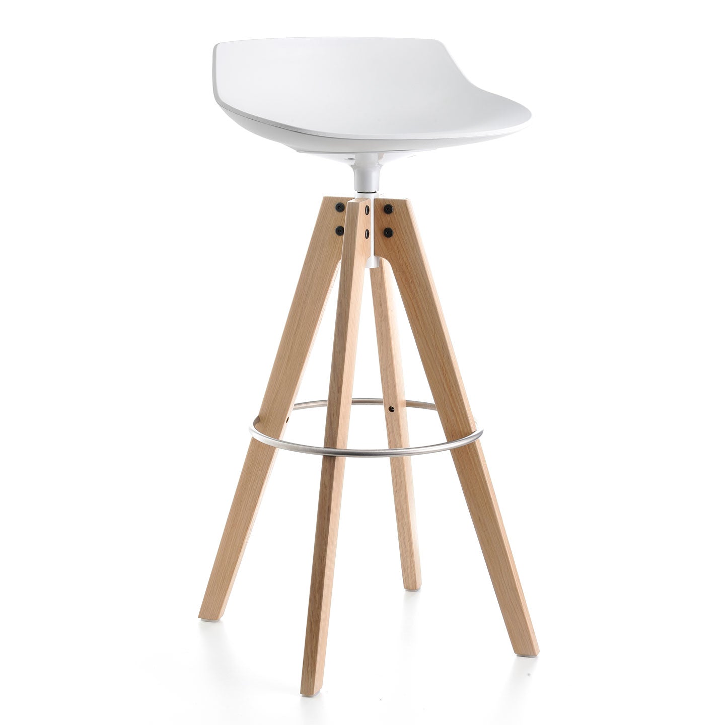 Flow Barstool VN Wood Base | White Seat Shell