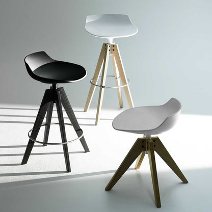Flow Barstool VN Wood Base | White Seat Shell