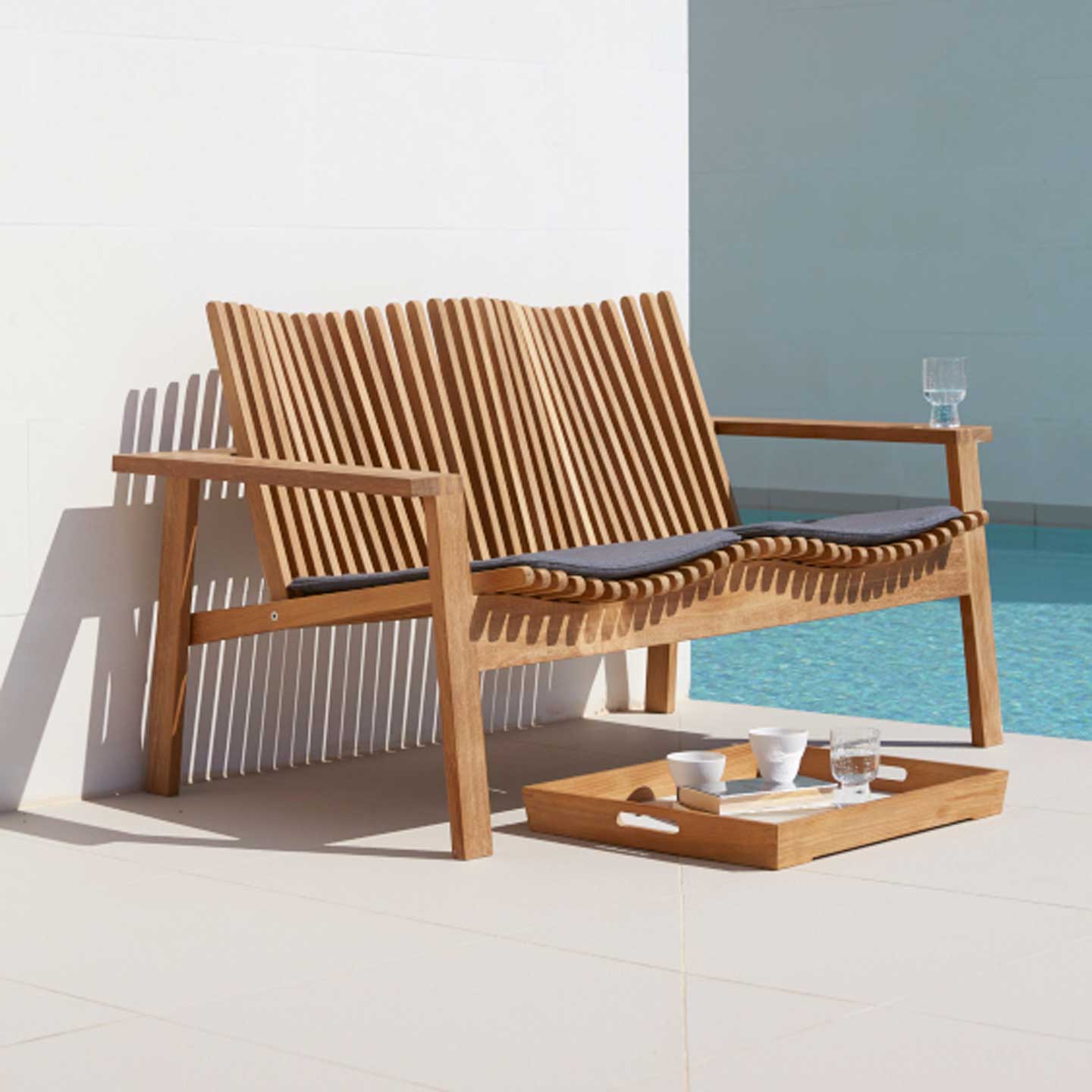 Amaze Garden Bench | WITH Seat Cushions in Sunbrella Natte Grey