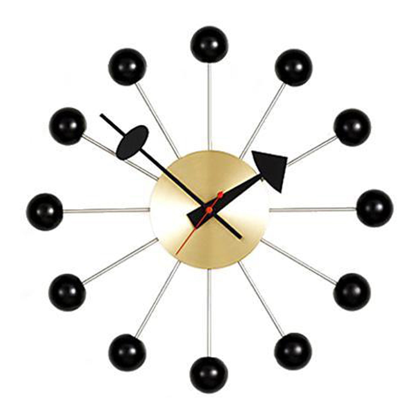 George Nelson Ball Clock | Wood Lacquered Black with Brass Body