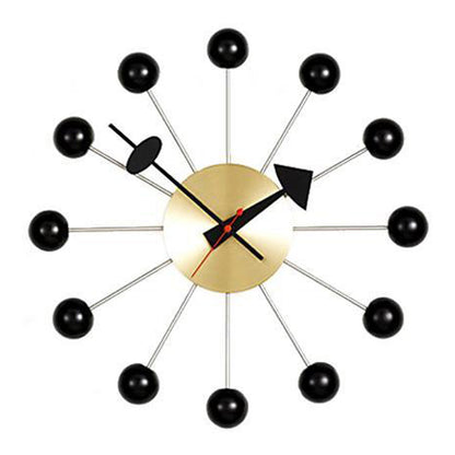 George Nelson Ball Clock | Wood Lacquered Black with Brass Body