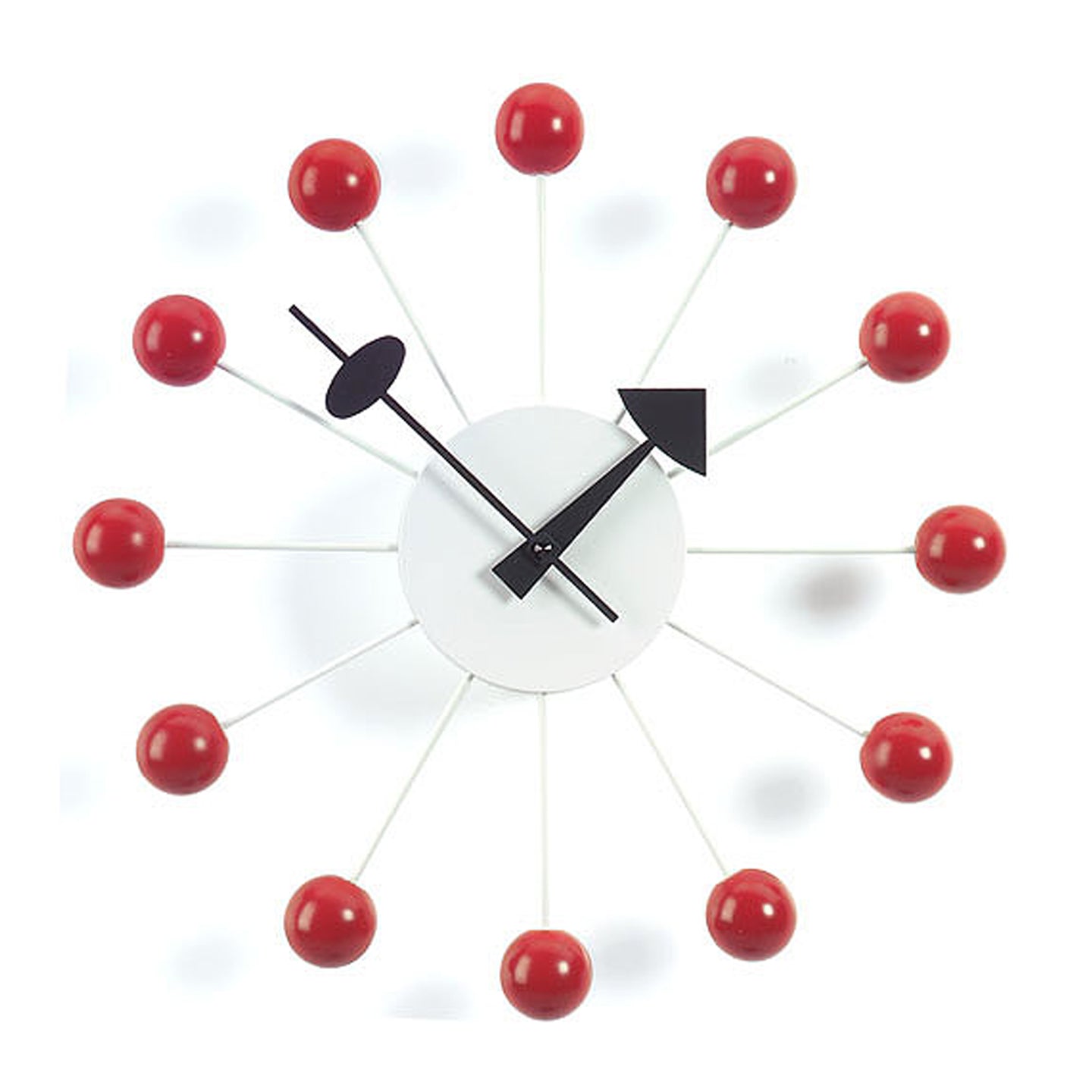 George Nelson Ball Clock | Wood Lacquered Red with White Body