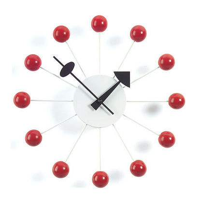 George Nelson Ball Clock | Wood Lacquered Red with White Body
