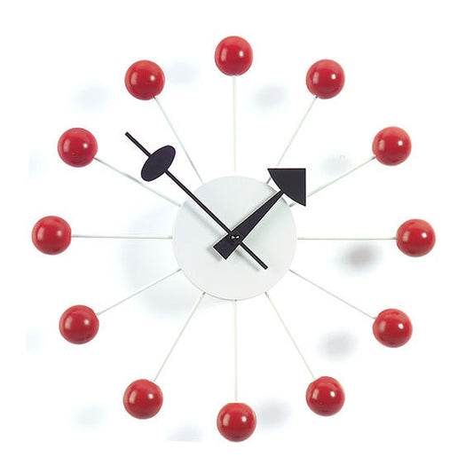 George Nelson Ball Clock | Wood Lacquered Red with White Body