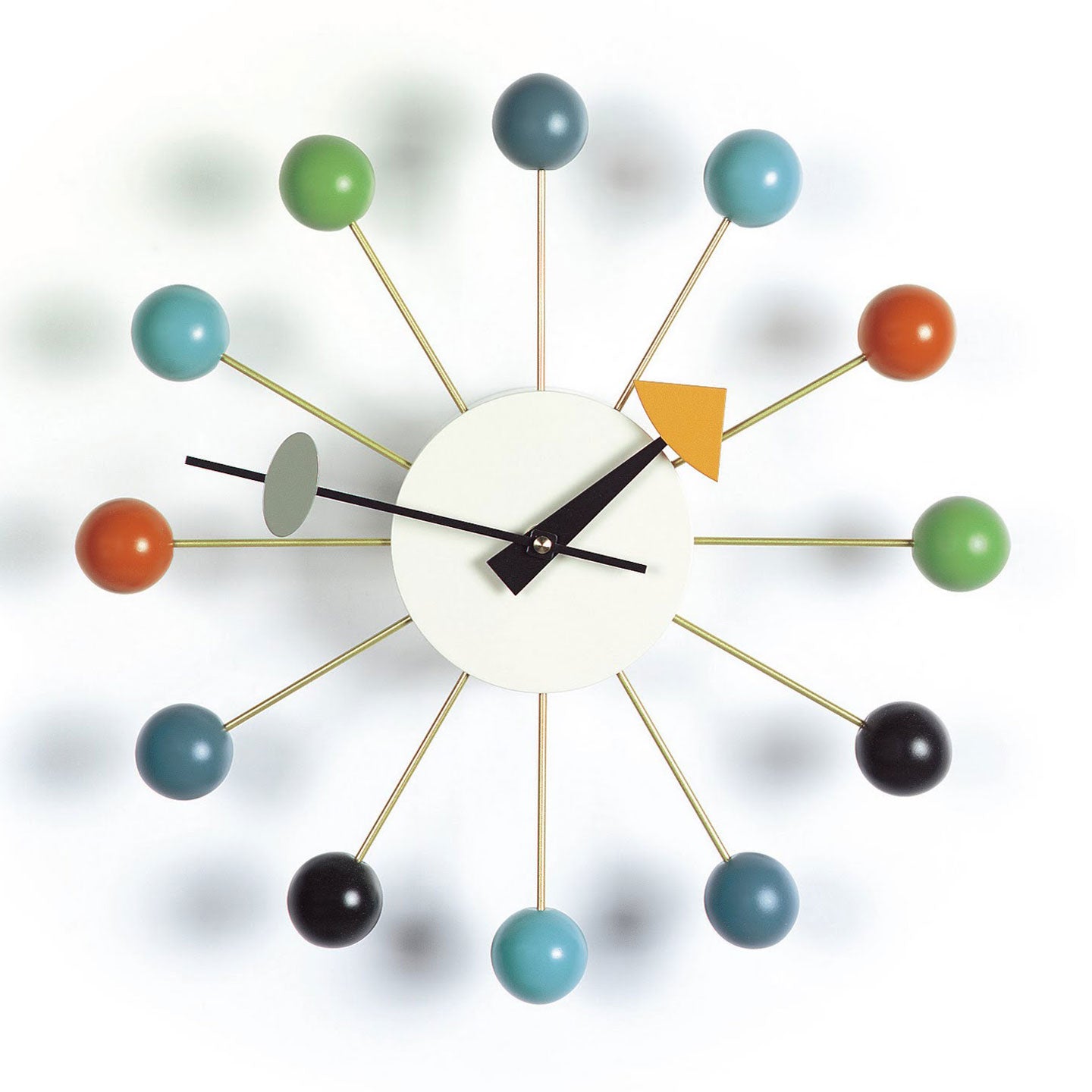 George Nelson Ball Clock | Wood Lacquered Multicoloured with White Body