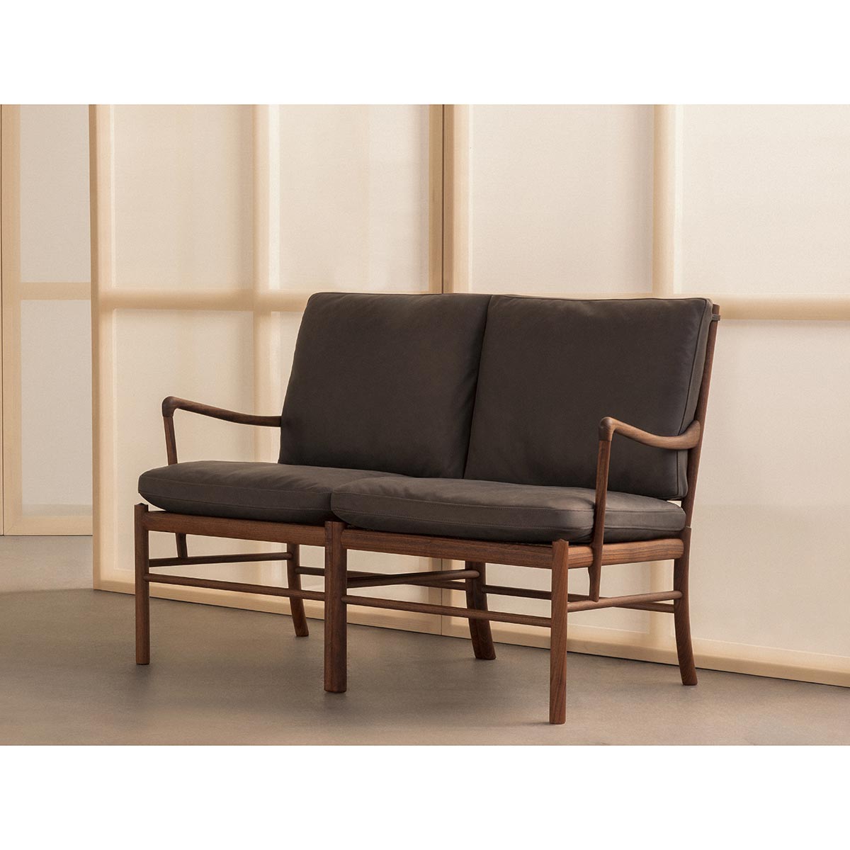OW149-2 Colonial Sofa | Thor 306 Dark Brown Leather Seat and Back