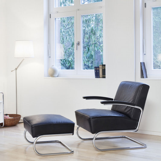 S411 Footstool | Black Linea 622 Leather