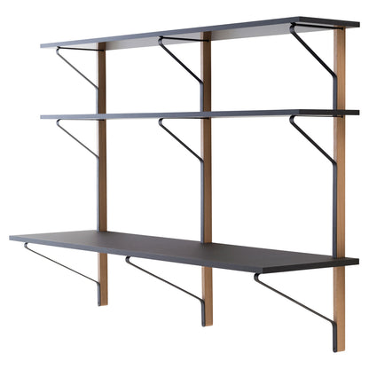 Kaari Shelf With Desk | Black Linoleum and Black Melamine Surfaces