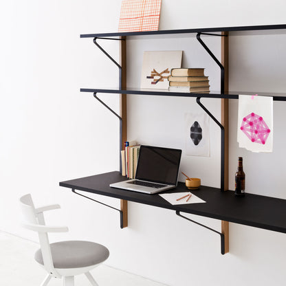 Kaari Shelf With Desk | Black Linoleum and Black Melamine Surfaces