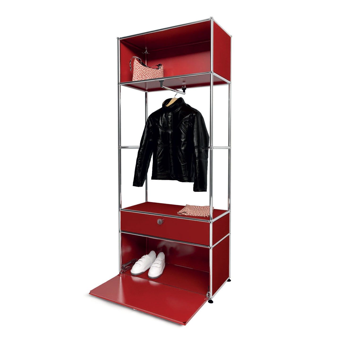USM Hallway Wardrobe | Ruby Red Lacquer Panels