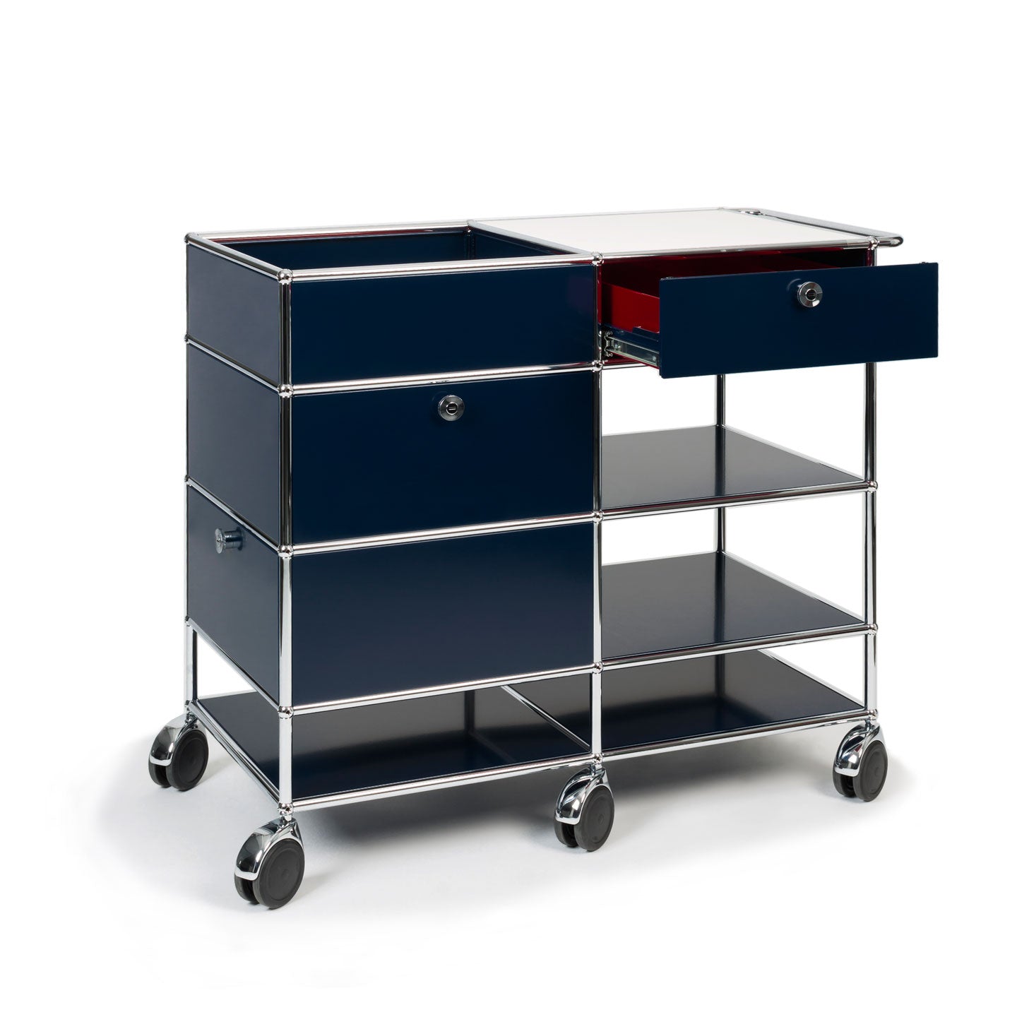 USM St John Frizell Bar Trolley | Steel Blue Red and White