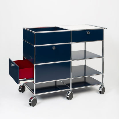 USM St John Frizell Bar Trolley | Steel Blue Red and White