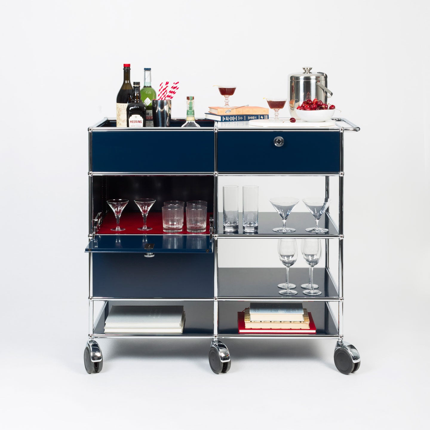 USM St John Frizell Bar Trolley | Steel Blue Red and White