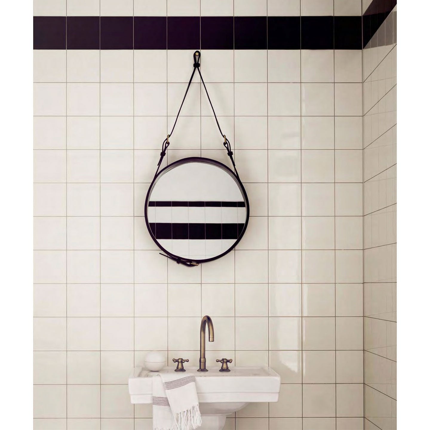 Adnet Mirror 58cm | Black Leather