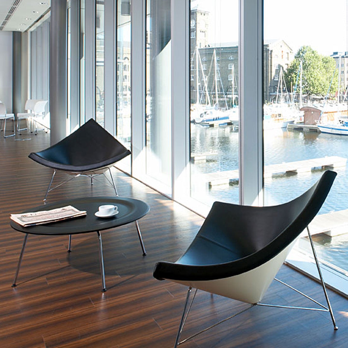 Coconut Chair | White Shell with Black Leather Seat