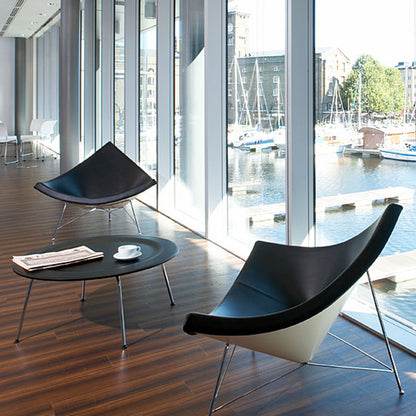 Coconut Chair | White Shell with Black Leather Seat