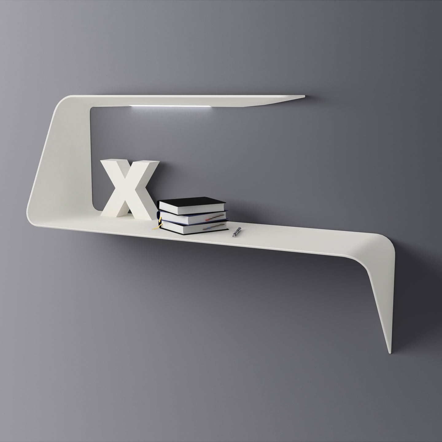 Mamba Desk Shelf | Matt White Cristalplant with LED Lamp