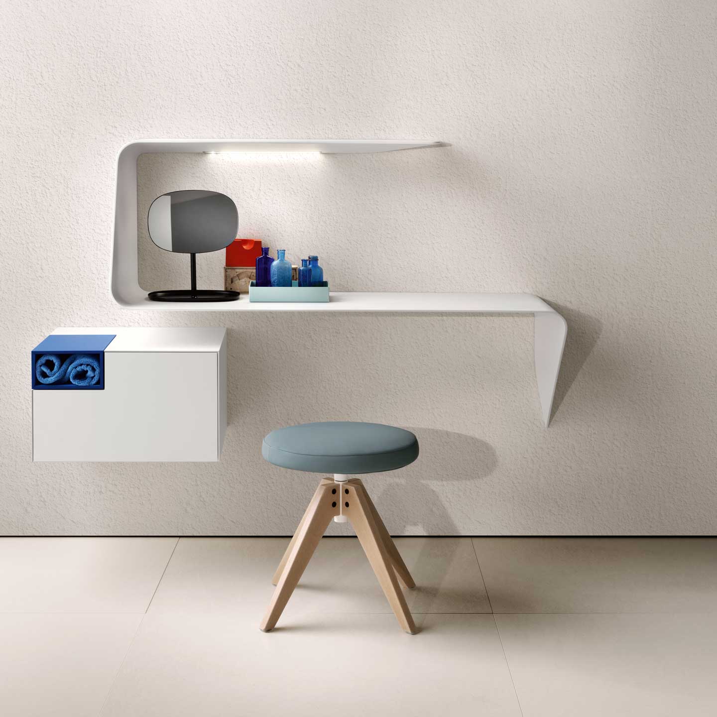 Mamba Desk Shelf | Matt White Cristalplant with LED Lamp