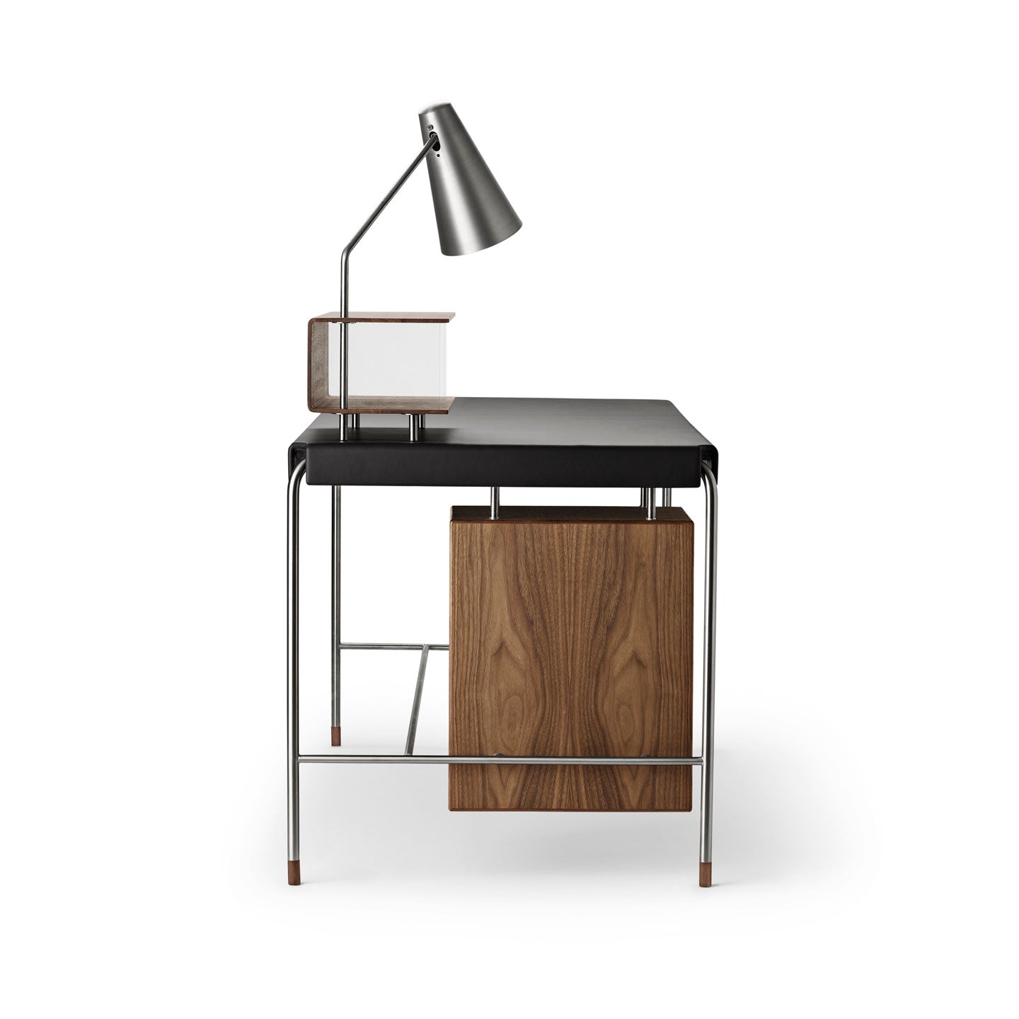 AJ52 Society Desk 160cm | Black Leather Top with Oiled Walnut Drawers