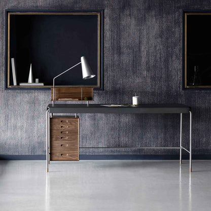 AJ52 Society Desk 160cm | Black Leather Top with Oiled Walnut Drawers