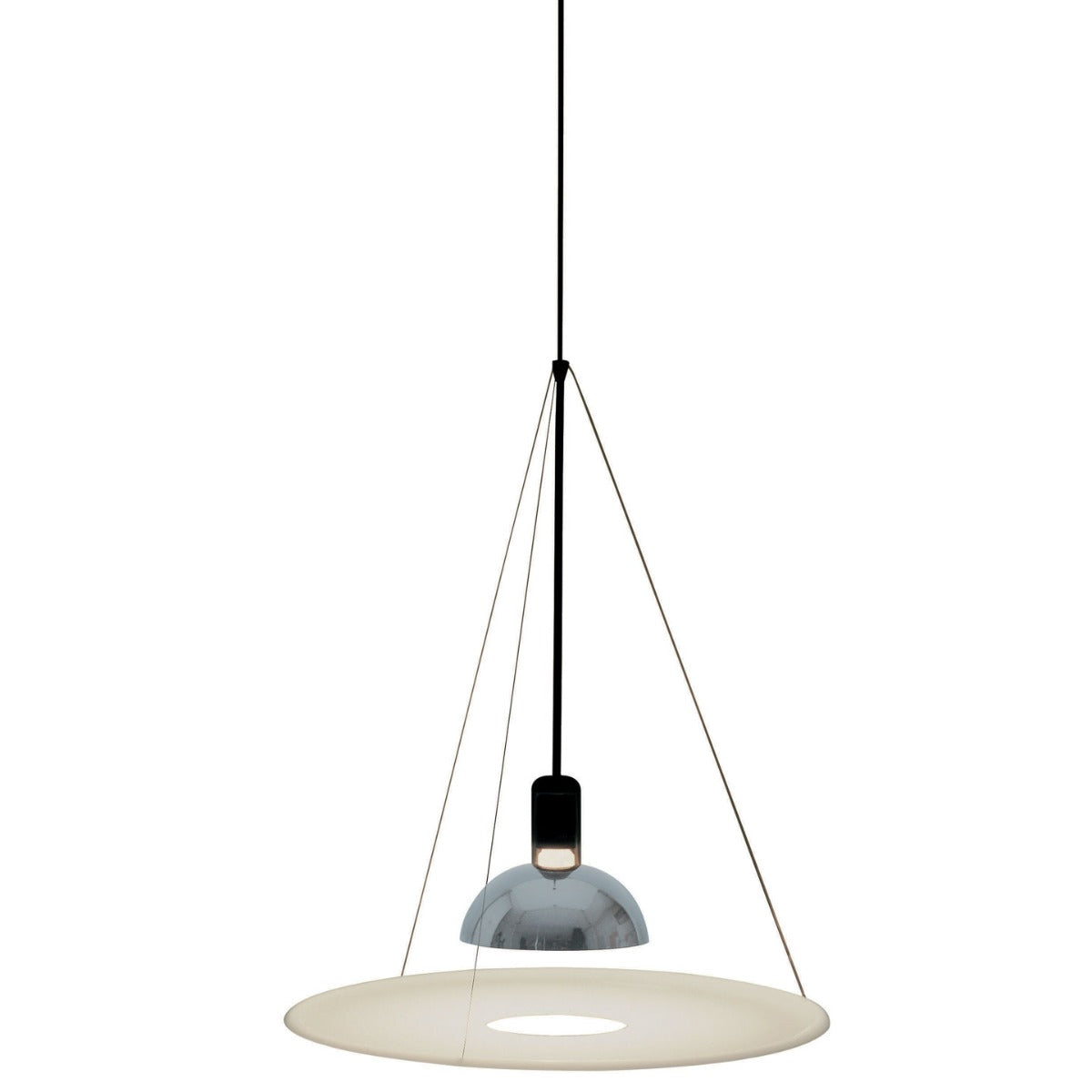 Frisbi Pendant Lamp | Chrome Shade and White Diffuser