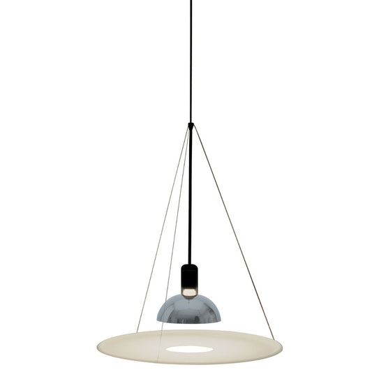 Frisbi Pendant Lamp | Chrome Shade and White Diffuser