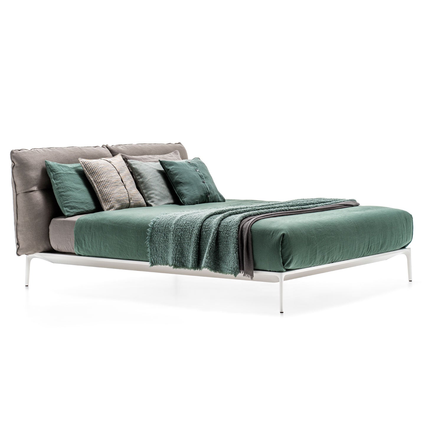 Yale Bed Frame High 180cm | Parigi 1 White Beige Fabric White Stitching