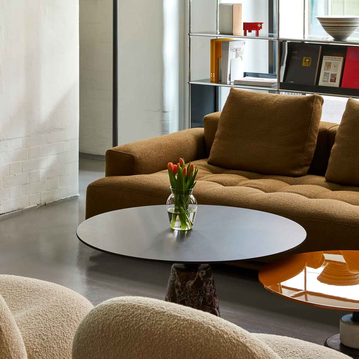 Menhir Low Table A | Wood Dark Stain Walnut ES59 top with Levanto Red Marble Base
