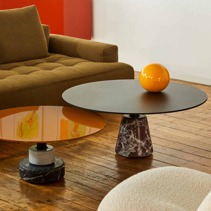 Menhir Low Table A | Wood Dark Stain Walnut ES59 top with Levanto Red Marble Base