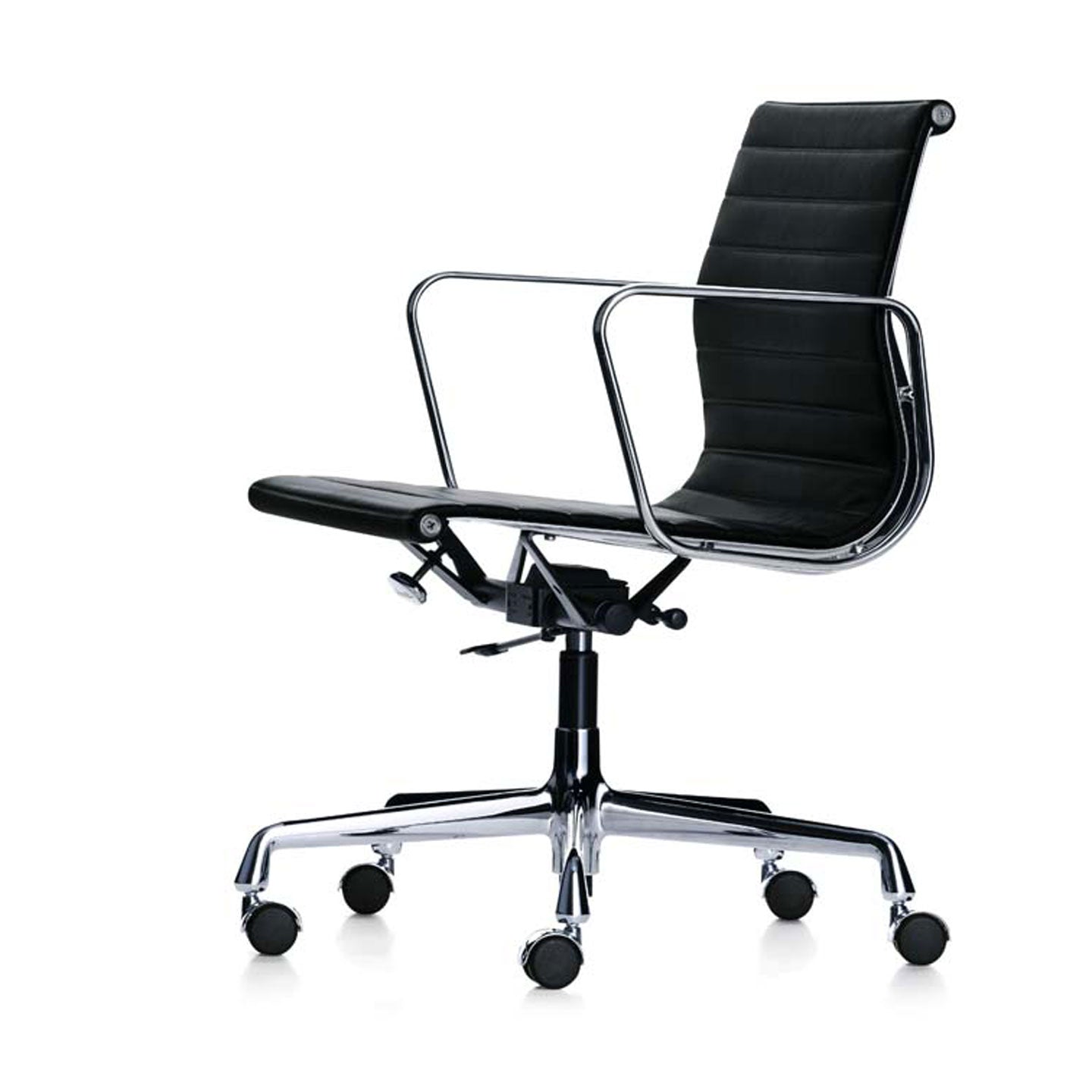 Aluminium Group EA 117 Chair | Black Leather Seat and Back