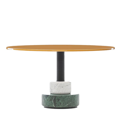 Menhir Low Table CE | Glossy Lacquer Mustard Yellow LL23 top with Nero and Carrara Marble Base
