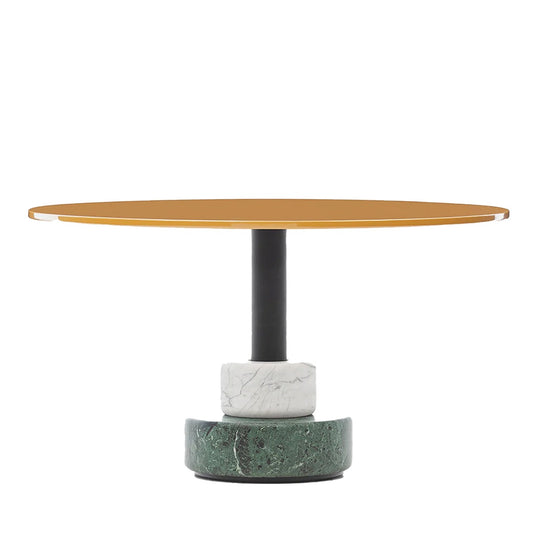 Menhir Low Table CE | Glossy Lacquer Mustard Yellow LL23 top with Nero and Carrara Marble Base