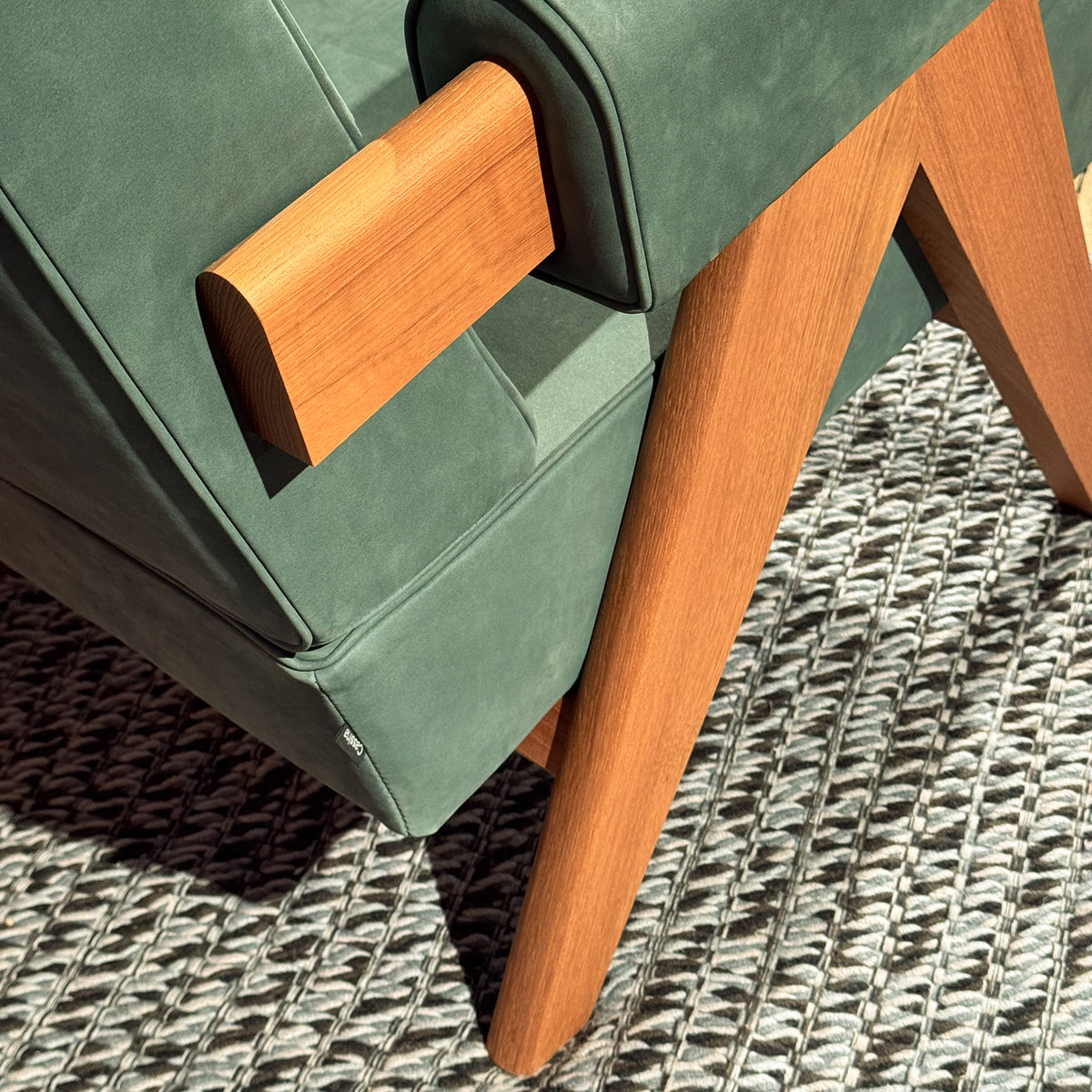 Ex Display Capitol Complex Lounge Chair | Nabuk 13Z514 Forest Green Leather and Natural Teak Frame