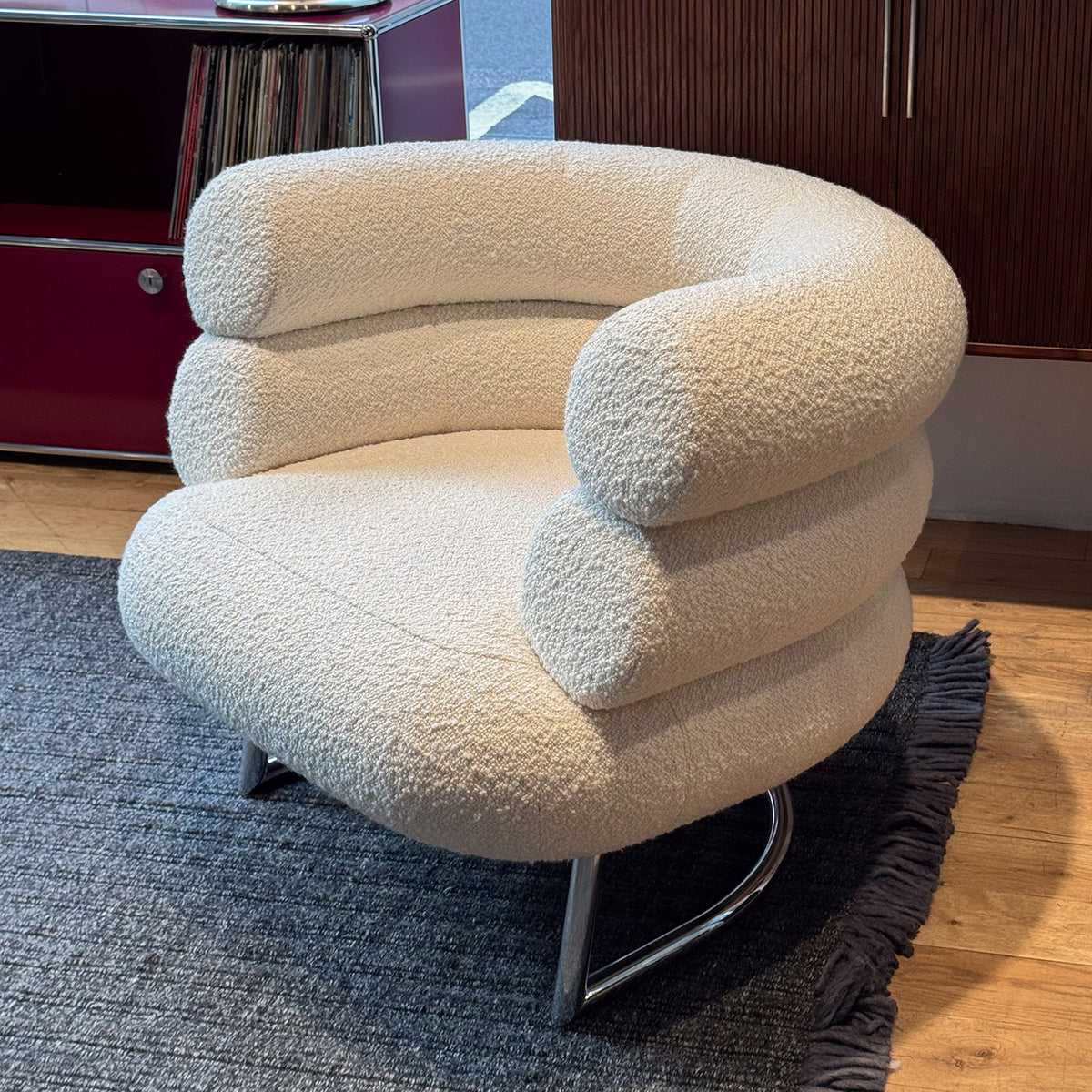 Ex Display Eileen Gray Bibendum Chair | Ivory 001 Karakorum Fabric and Chrome Frame