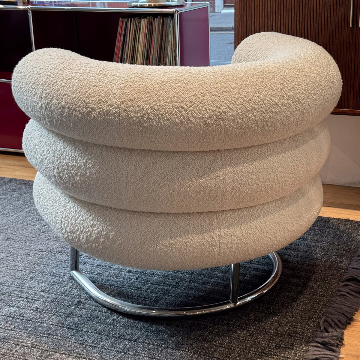 Ex Display Eileen Gray Bibendum Chair | Ivory 001 Karakorum Fabric and Chrome Frame