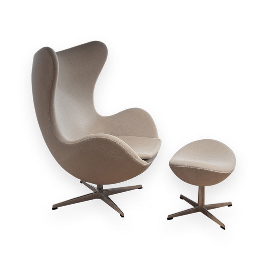 Ex Display Egg Chair and Footstool | Powder 103 Hallingdal Upholstery and Satin Aluminium Base