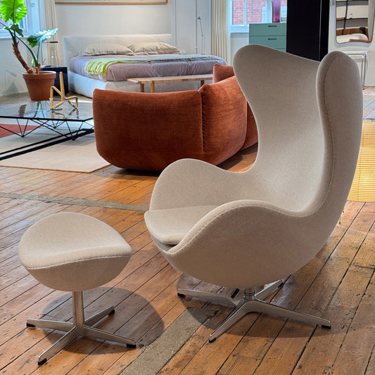 Ex Display Egg Chair and Footstool | Powder 103 Hallingdal Upholstery and Satin Aluminium Base